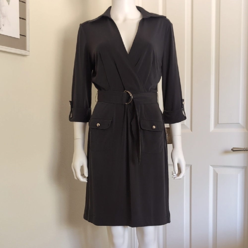 Jonathan Martin Smoke Black 3/4 Sleeve Belted V-neck Sz8 NWT